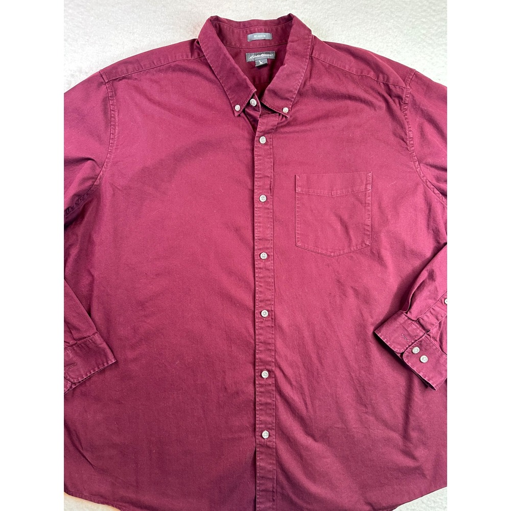 Eddie Bauer Mens 2XL Relaxed Fit‎ Burgundy Button Down Shirt Long Sleeve Maroon